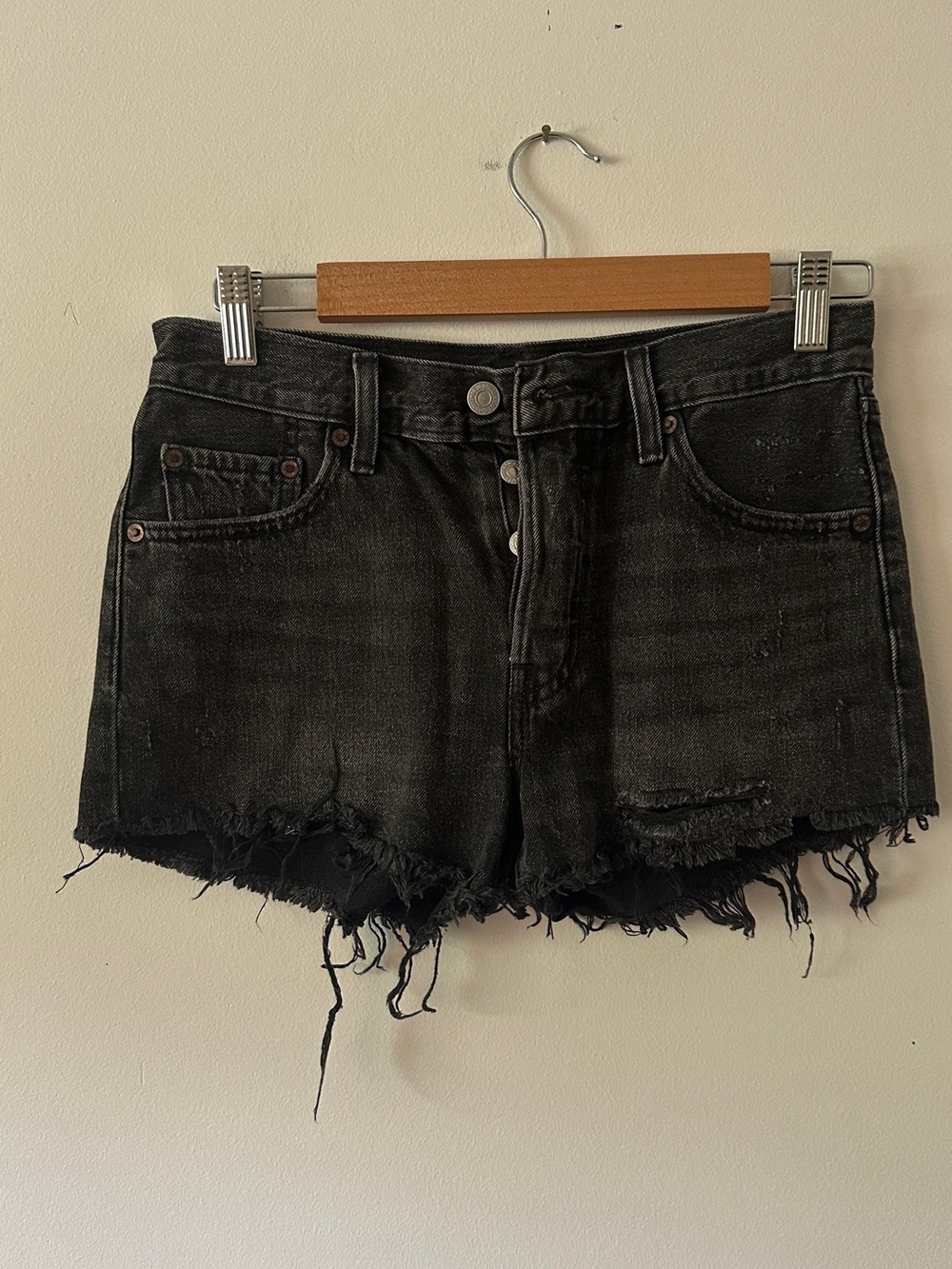 Levi’s 501 Black Distressed Denim Shorts